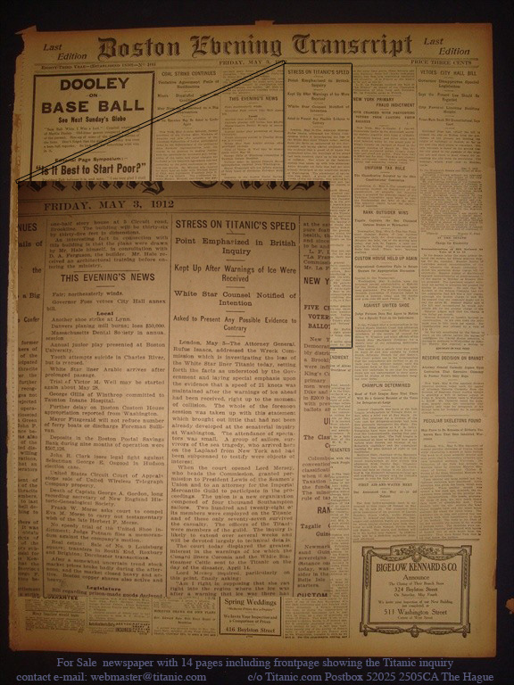 Boston Evening Transcript newspaper for sale